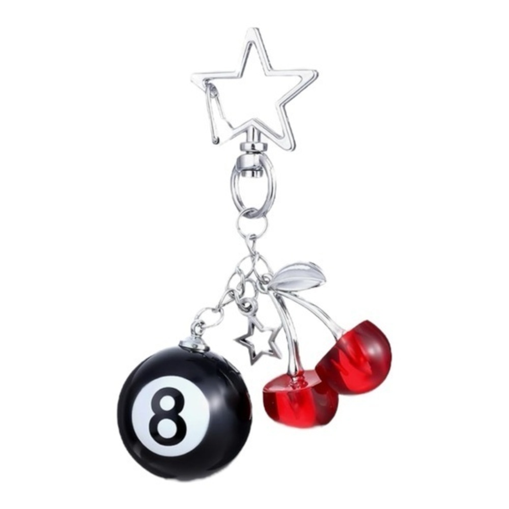 3/$25 Star and Cherry Silver Keychain with 8 Ball Bag Charm